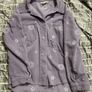 Purple Corduroy Shirt with Star and Moon Embroidery